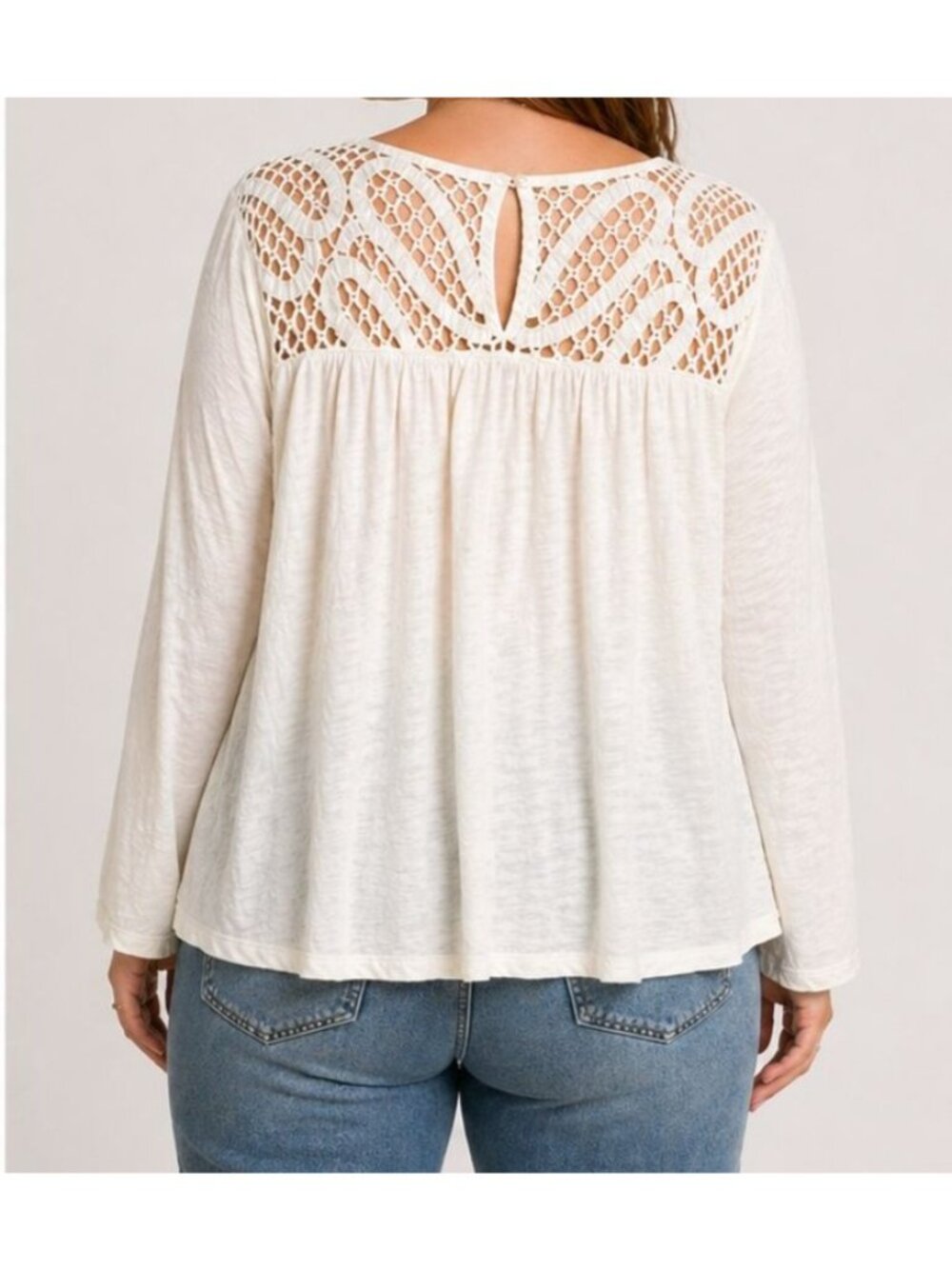 GAP Women's XL White Crochet Lace Yoke Peasant Boho Blouse Long Sleeve Cotton - Picture 2 of 9